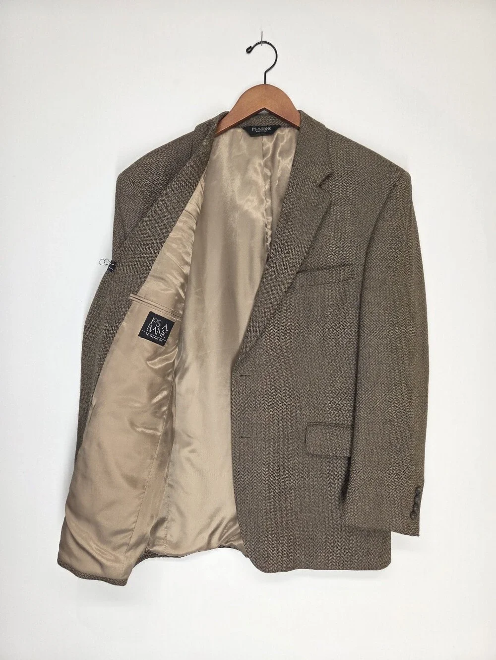 Jos. A. Bank 44R Brown Herringbone Tweed Sport Coat 100% Wool